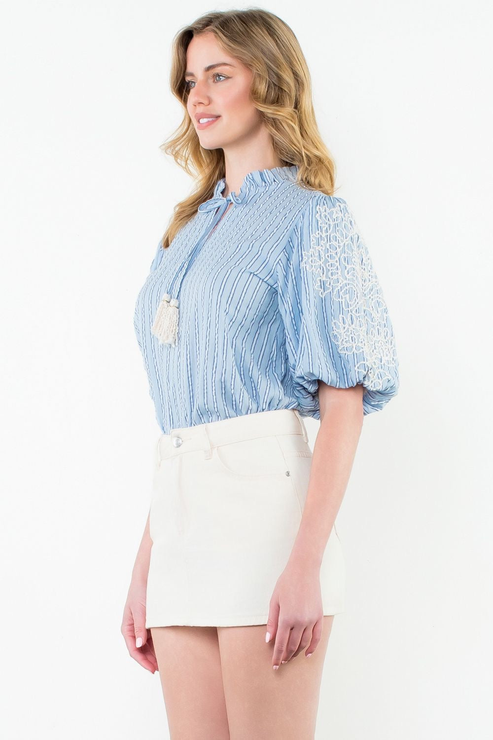 STRIPED PUFF SLEEVE TOP