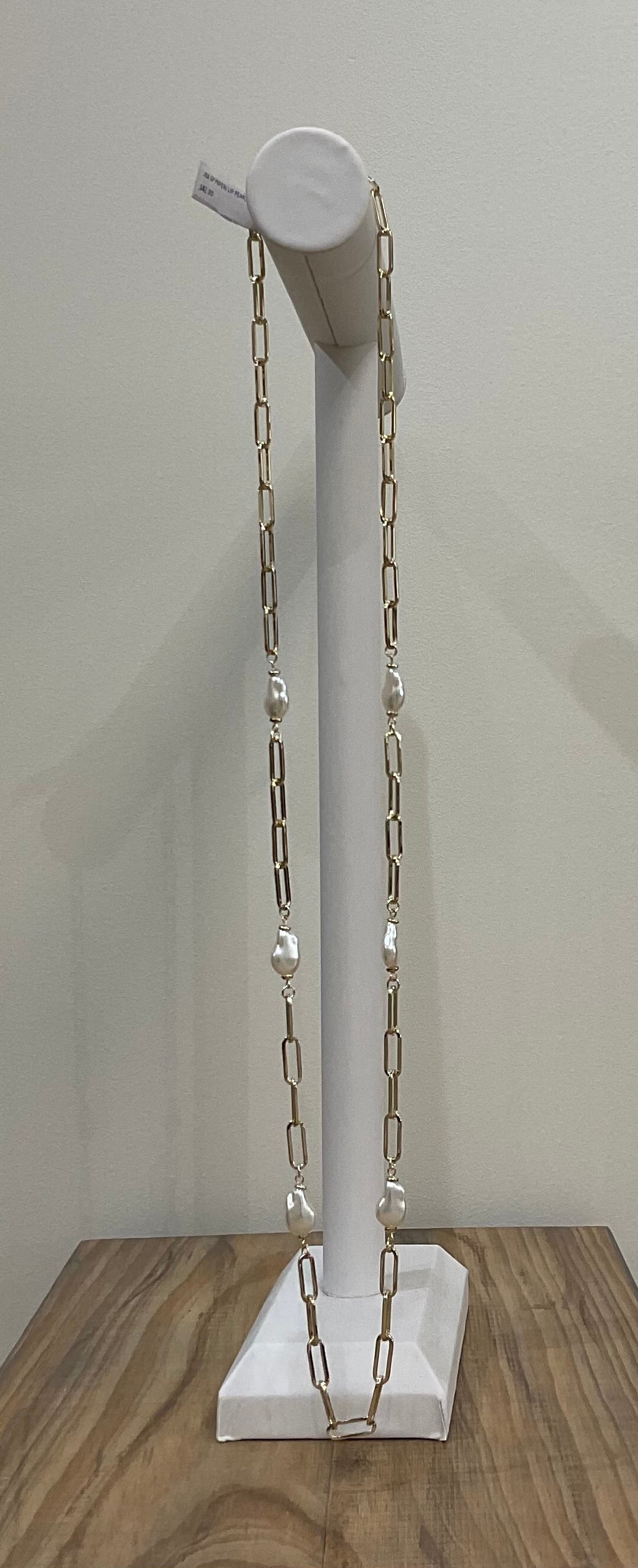 36” PAPER CLIP & PEARLS NECKLACE