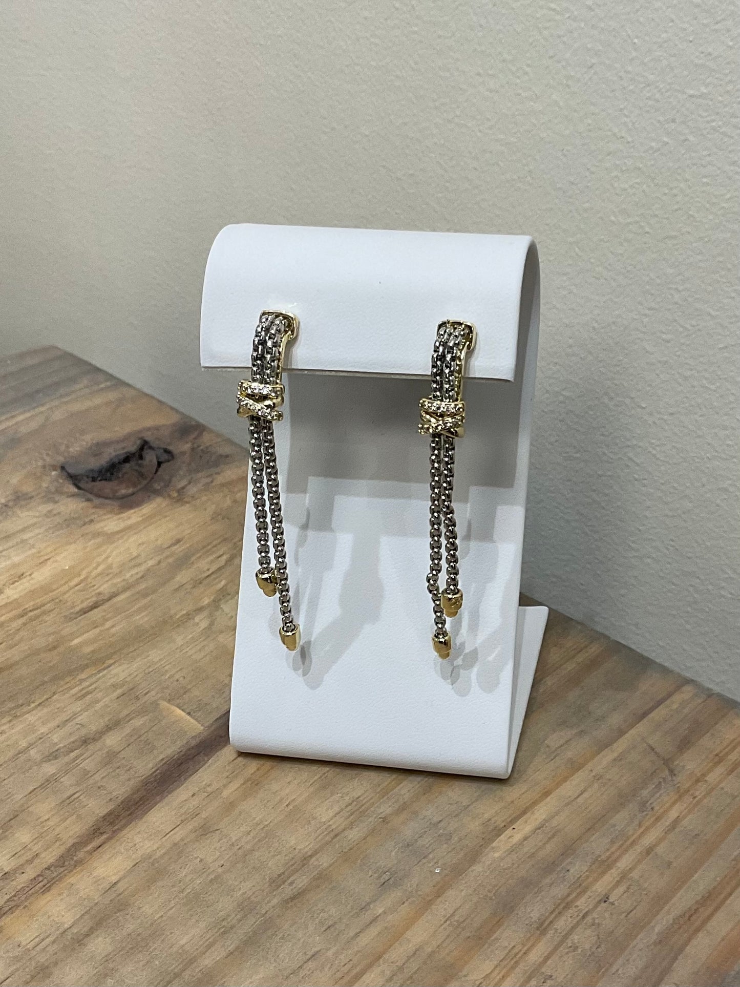 2TONE CZ DROP EARRINGS