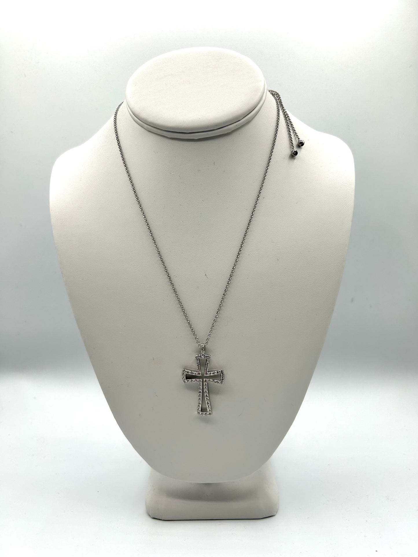 CZ CROSS SLIDE LOCK NECKLACE