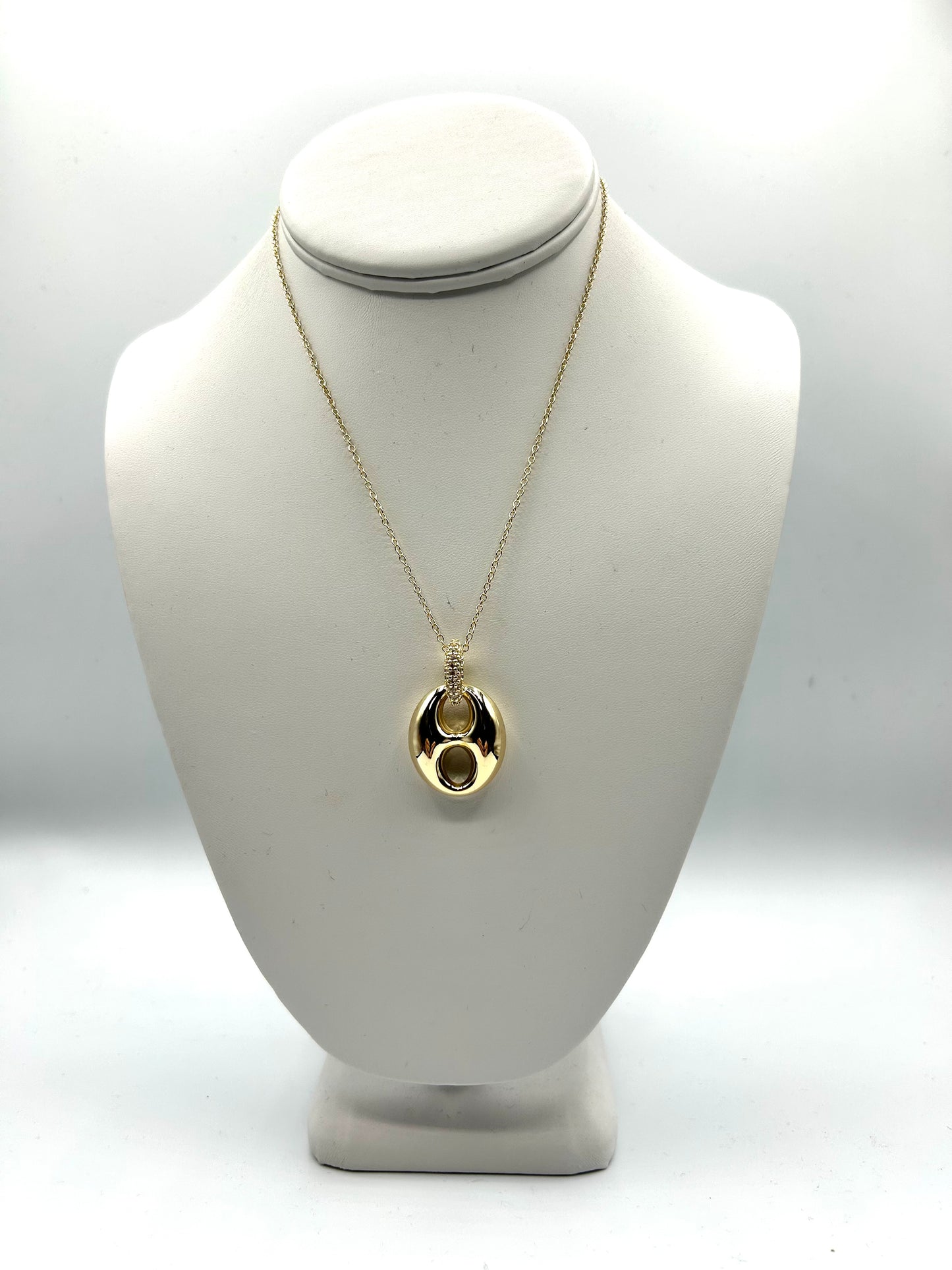 CZ PAVE W/MARINER CHARM NECKLACE
