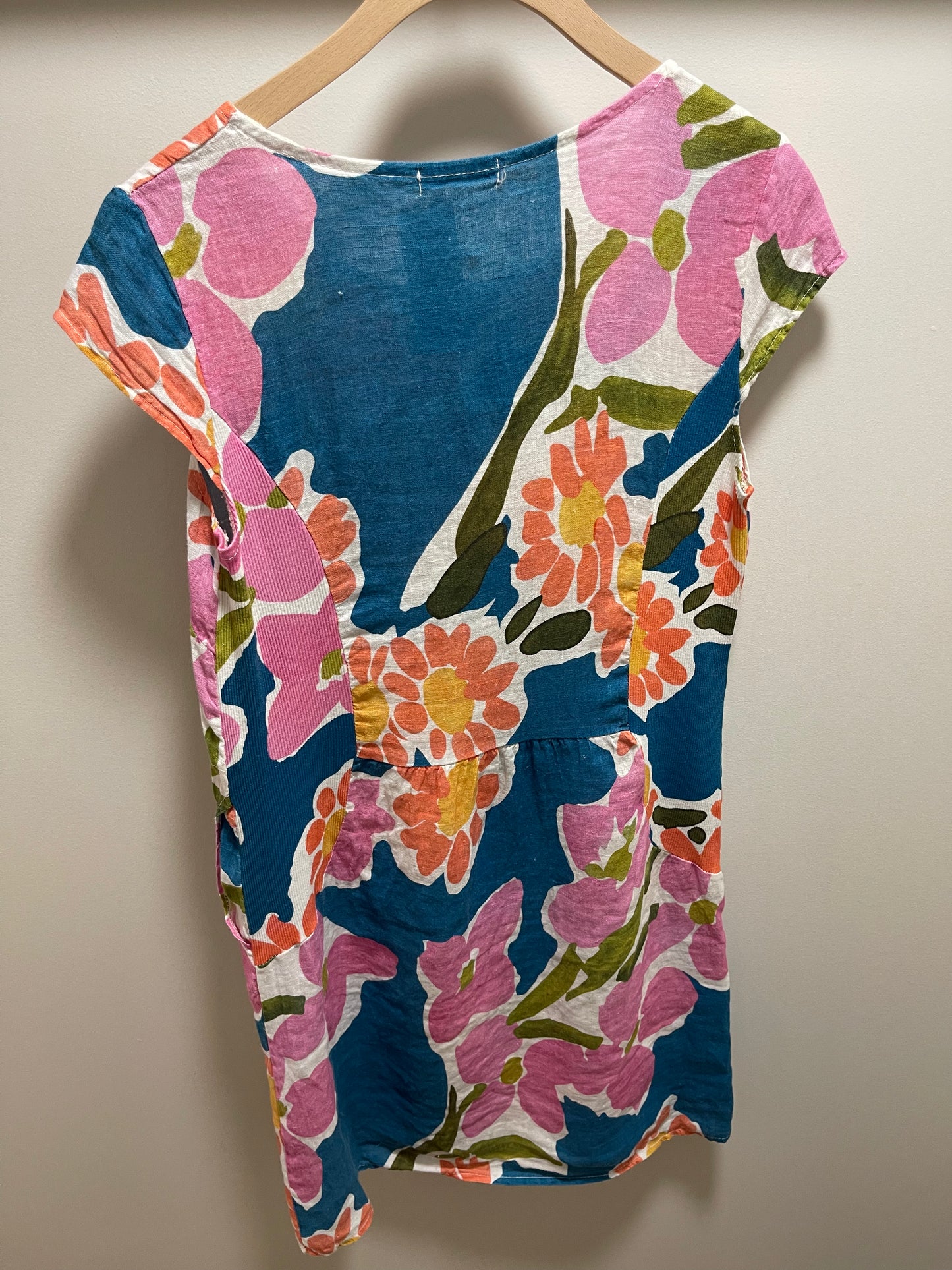 SIDE RIBBED FLORAL LINEN DRESS
