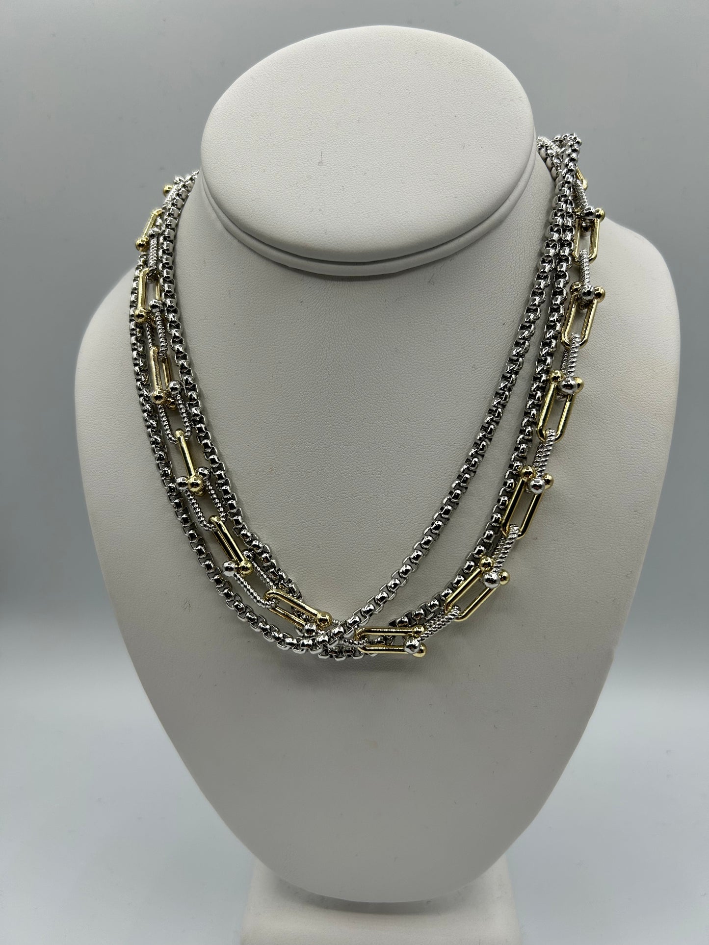 3 ROW 2TONE LAYERED NECKLACE