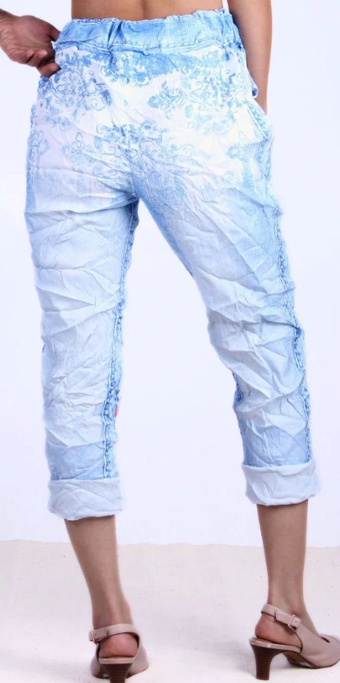 GENEVIV TROPICAL PAISLEY CUFFED PANT