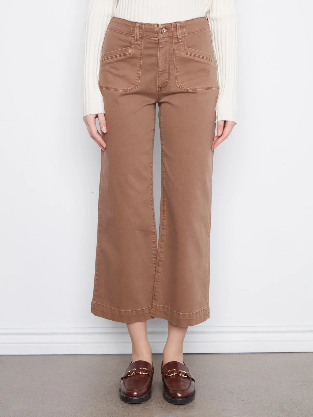 CROPPED WIDE LEG STRETCH TWILL PANTS