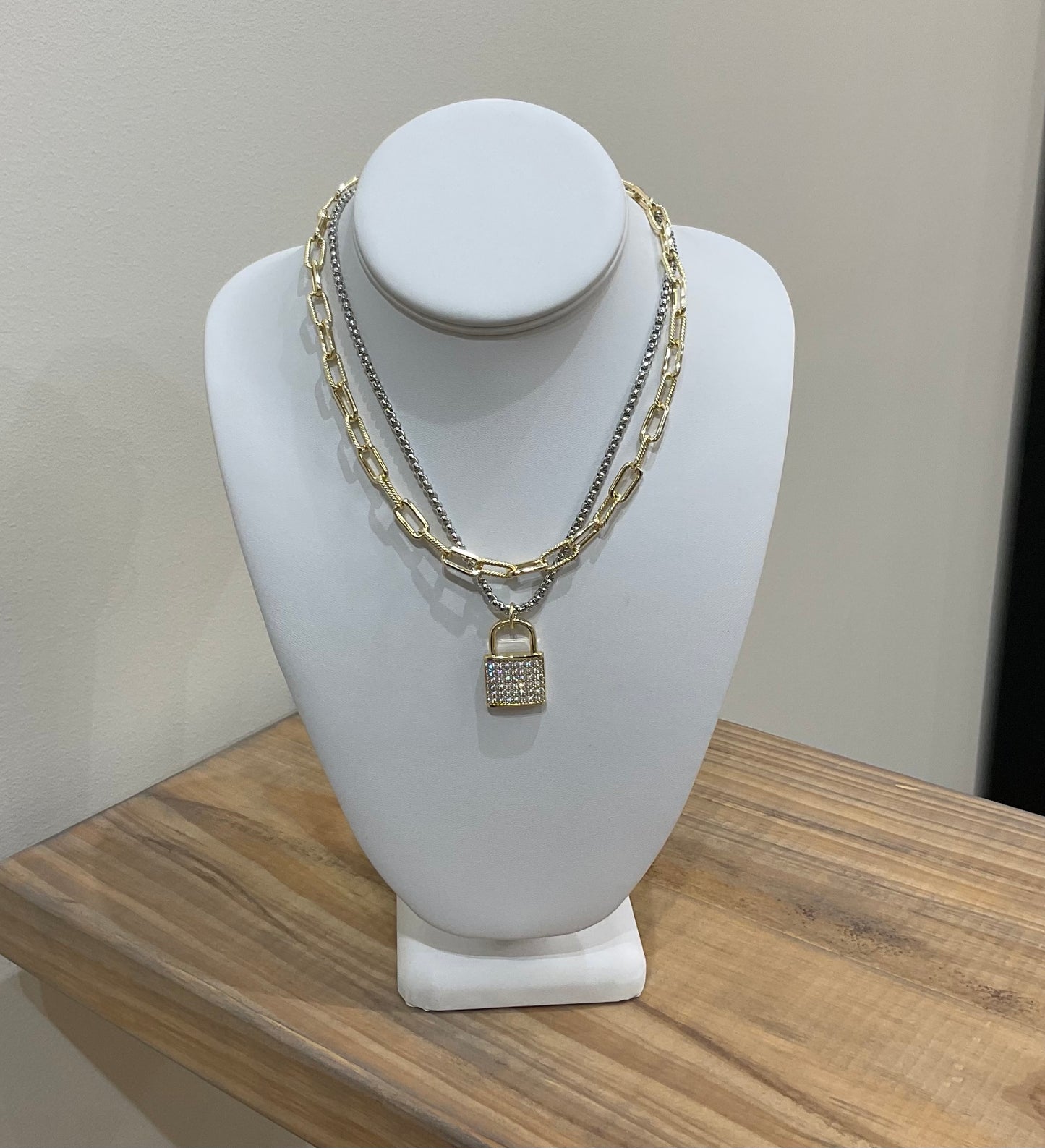 CZ LOCK 2STRAND NECKLACE