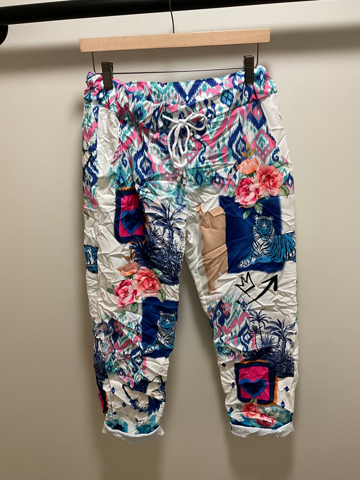 CUFFED TIE WAIST PANTS PRINT