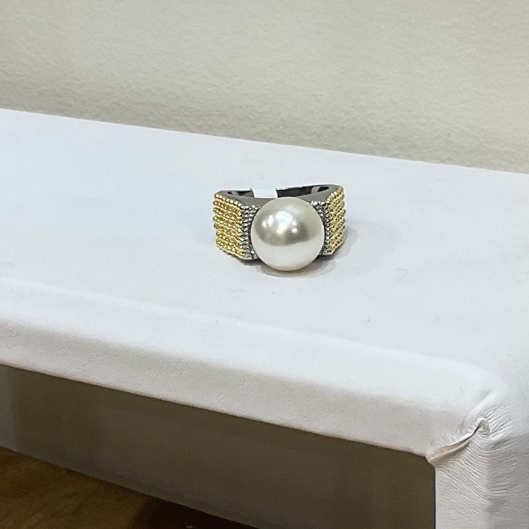 2TONE 9MM PEARL RING