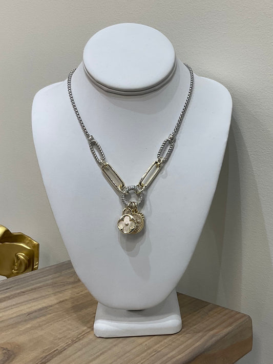 PAVE CLOVER CHARMS NECKLACE