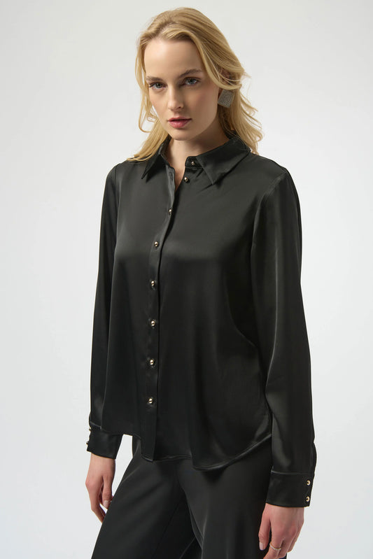 SATIN BLOUSE W/BACK COWL AND RHINESTONE