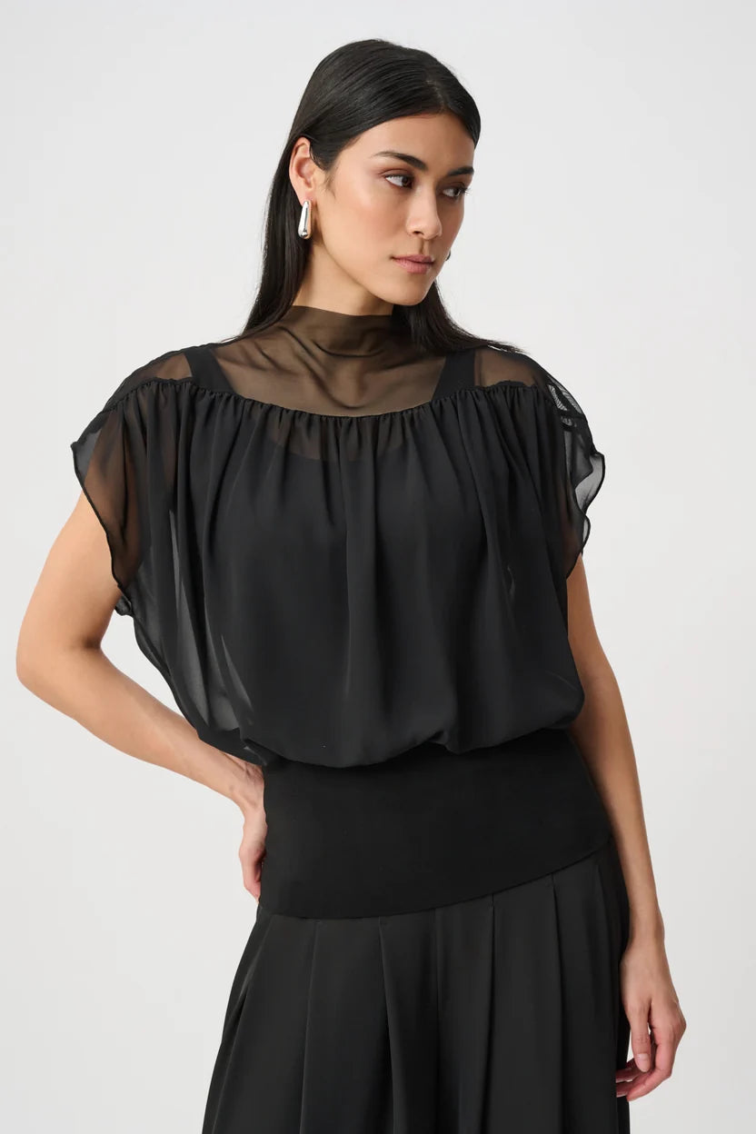 MOCK NECK SHEER YOKE TOP