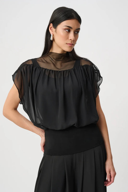 MOCK NECK SHEER YOKE TOP