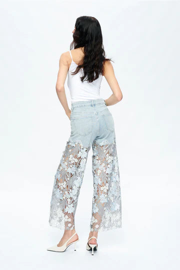 HI RISE LACE WIDE LEG JEANS