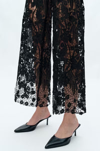 HI RISE LACE WIDE LEG JEANS