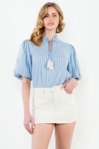 STRIPED PUFF SLEEVE TOP