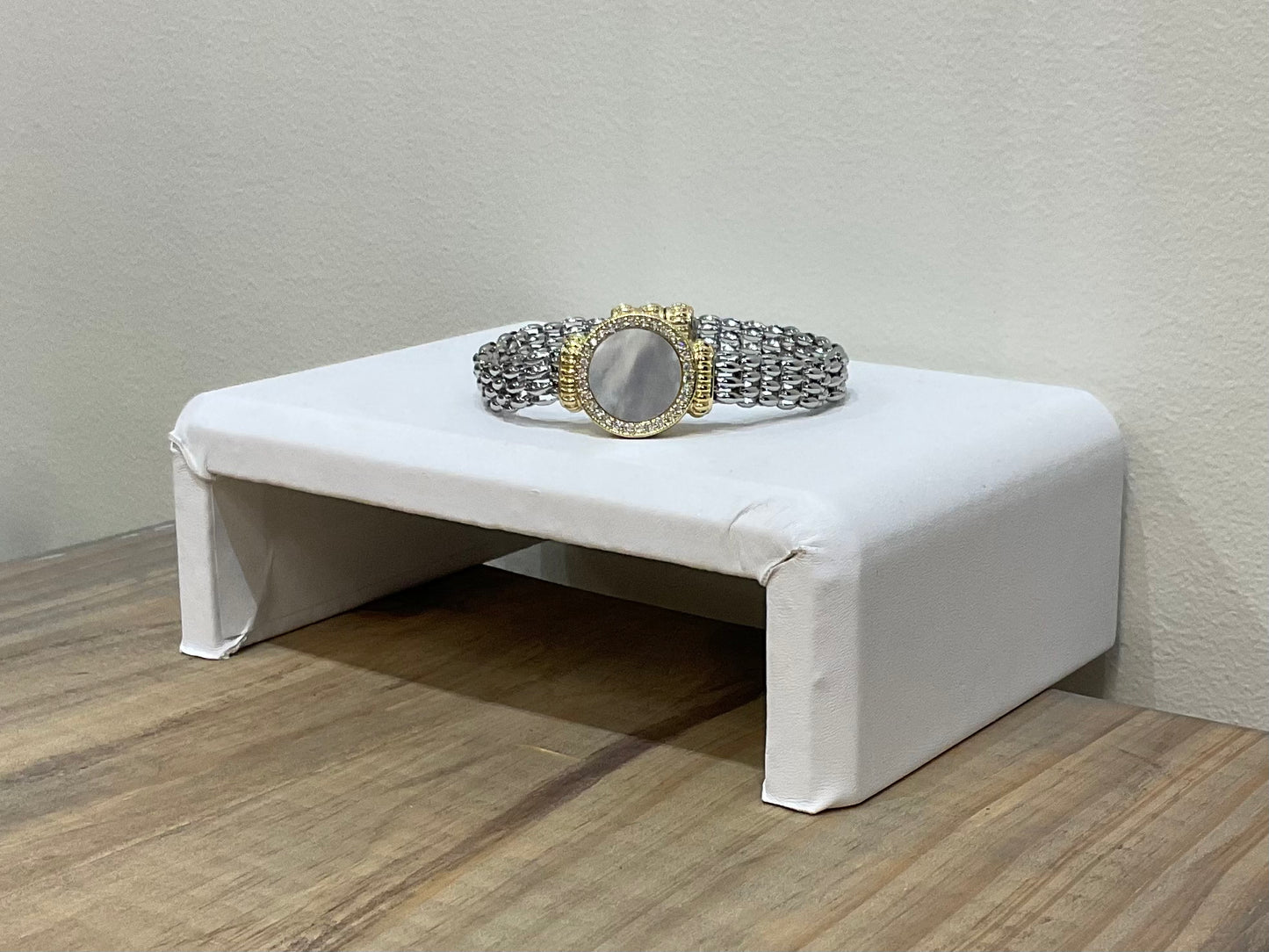 2TONE PAVE MOTHER OF PEARL BRACELET