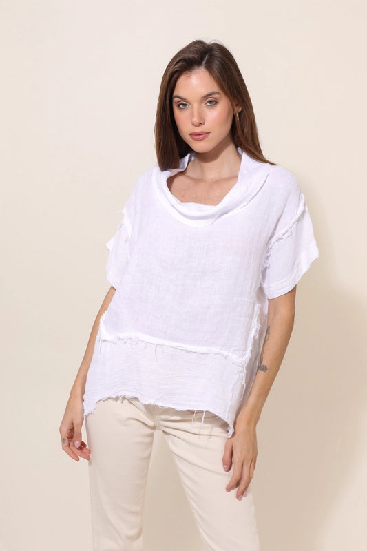 LINEN COWL NECK TOP