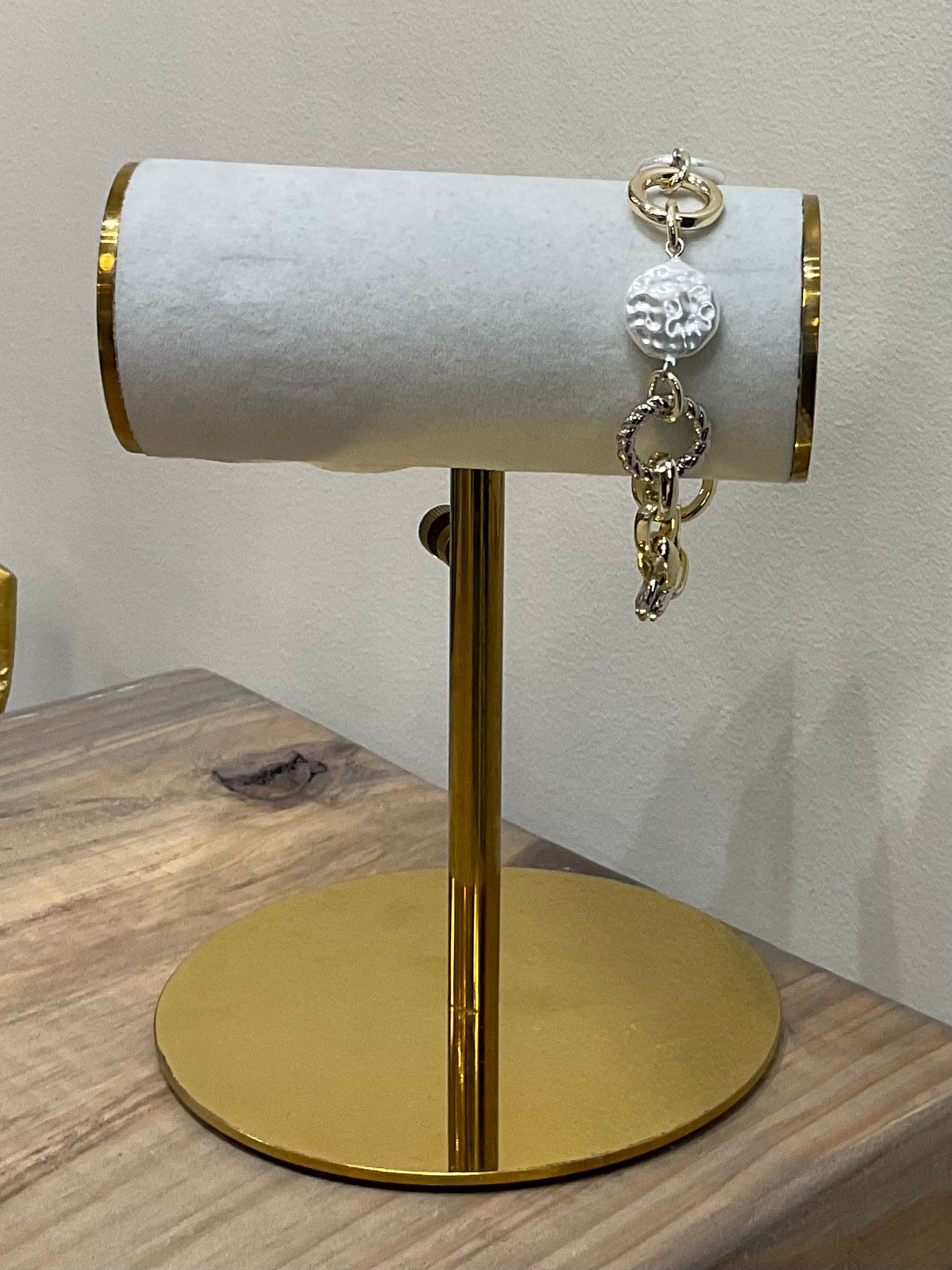 2TONE LINK DISC PEARL BRACELET