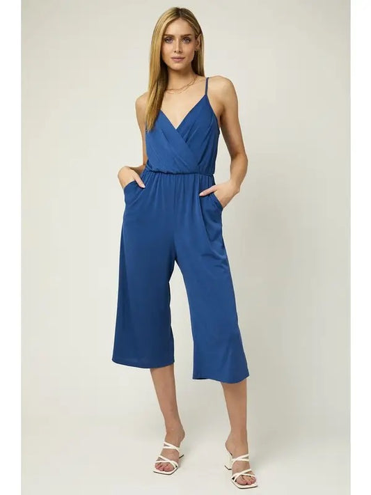 CROPPED JUMPSUIT SURPLICE AND SELF TIE