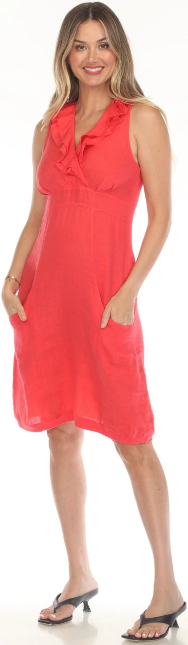 LINEN DRESS W/POCKETS