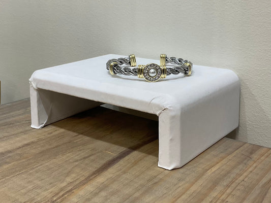 2TONE 6MM TWISTED PEARL BANGLE