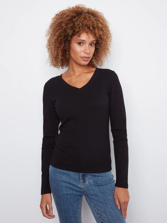 RIBBED VNECK TOP