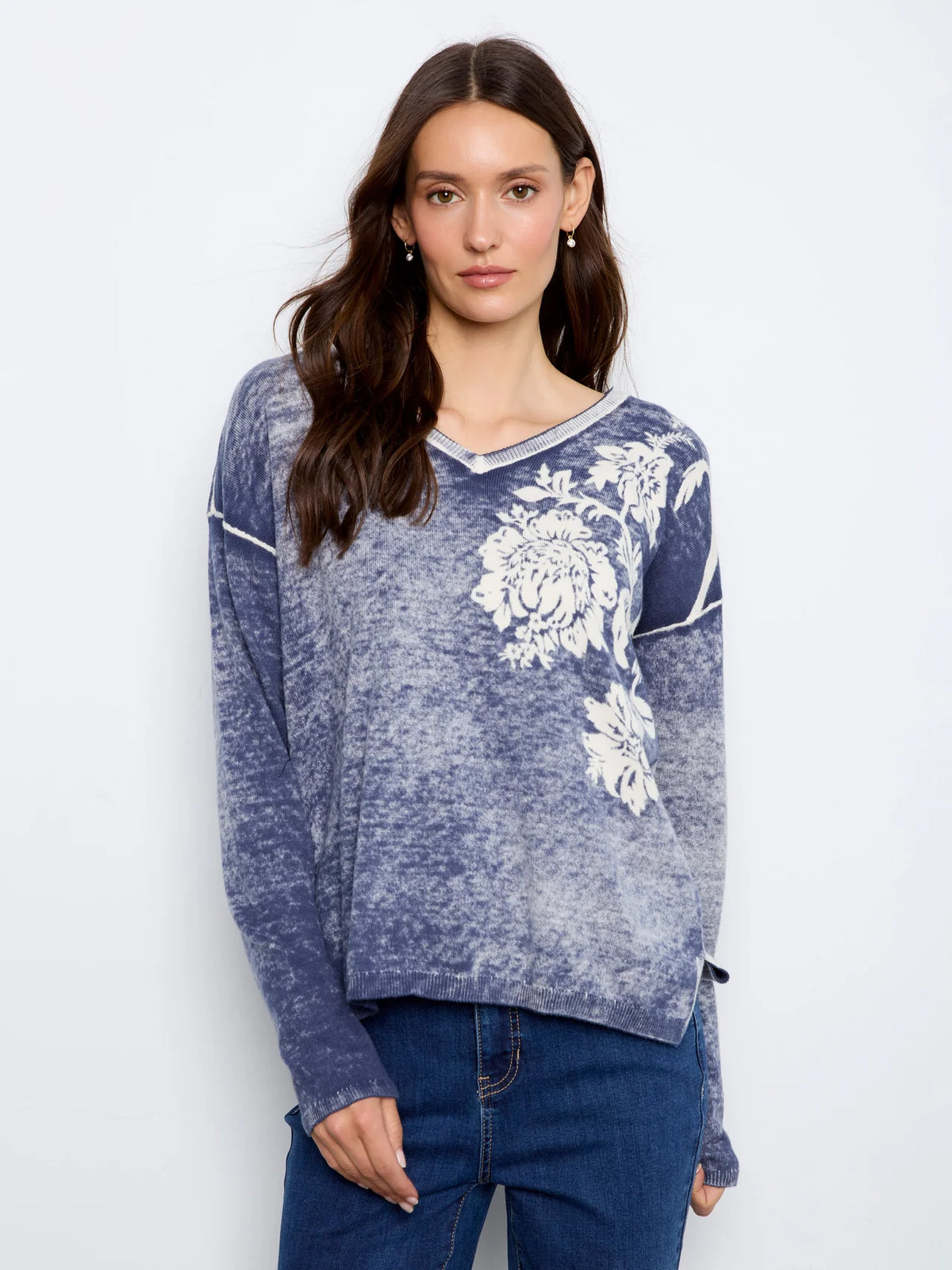 REVERSIBLE PRINTED VNECK SWEATER