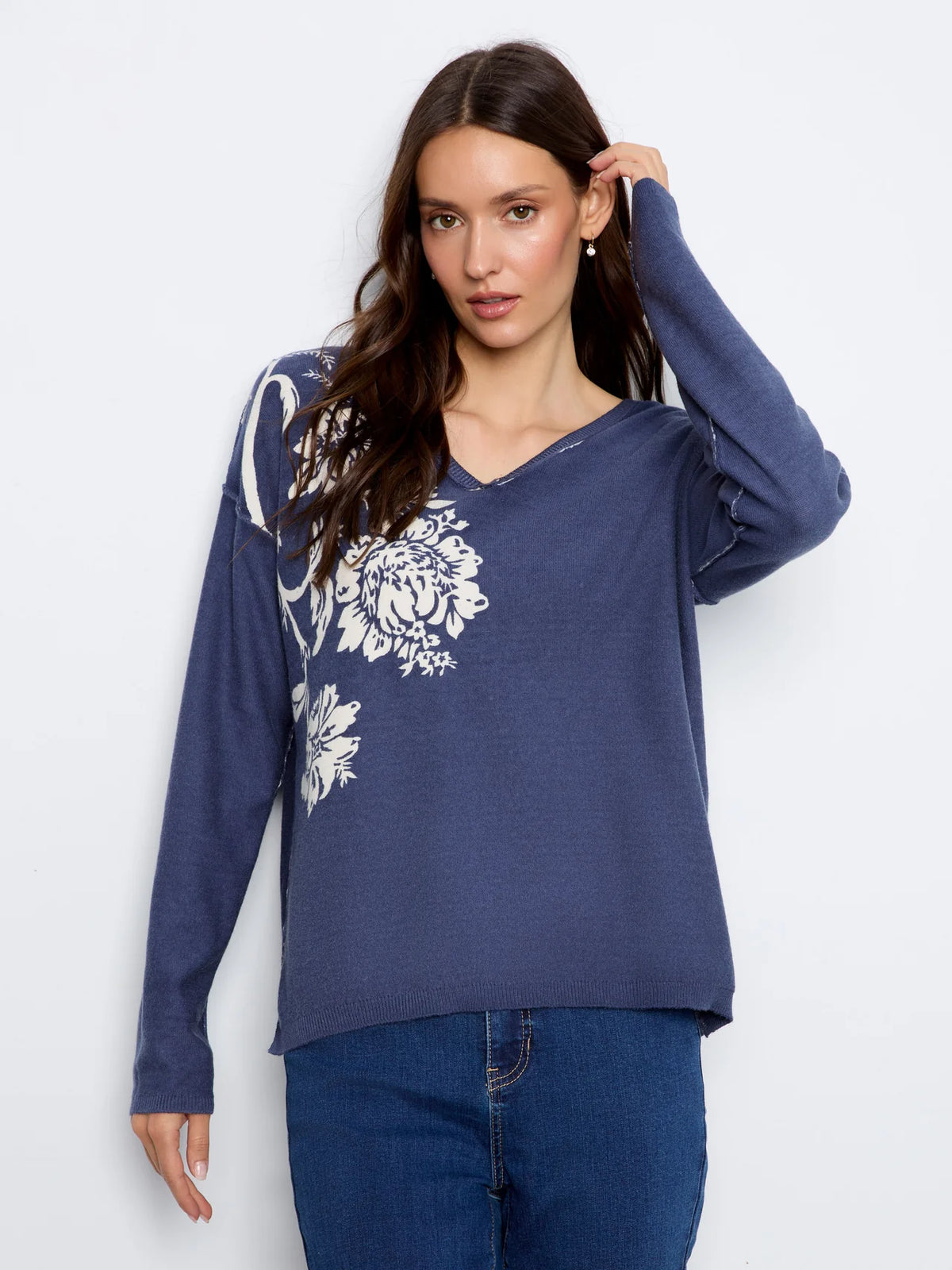 REVERSIBLE PRINTED VNECK SWEATER