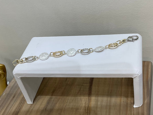 2TONE LINK DISC PEARL BRACELET