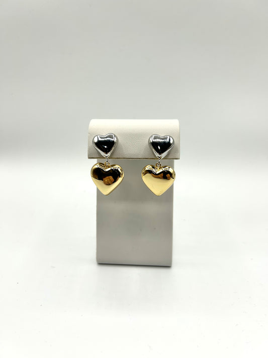 2TONE PUFF HEARTS EARRINGS
