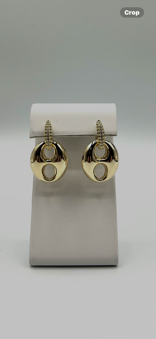 CZ PAVE HUGGIE W/MARINER CHARM EARRINGS
