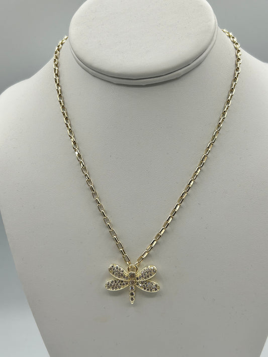 PAPERCLIP CZ DRAGONFLY NECKLACE