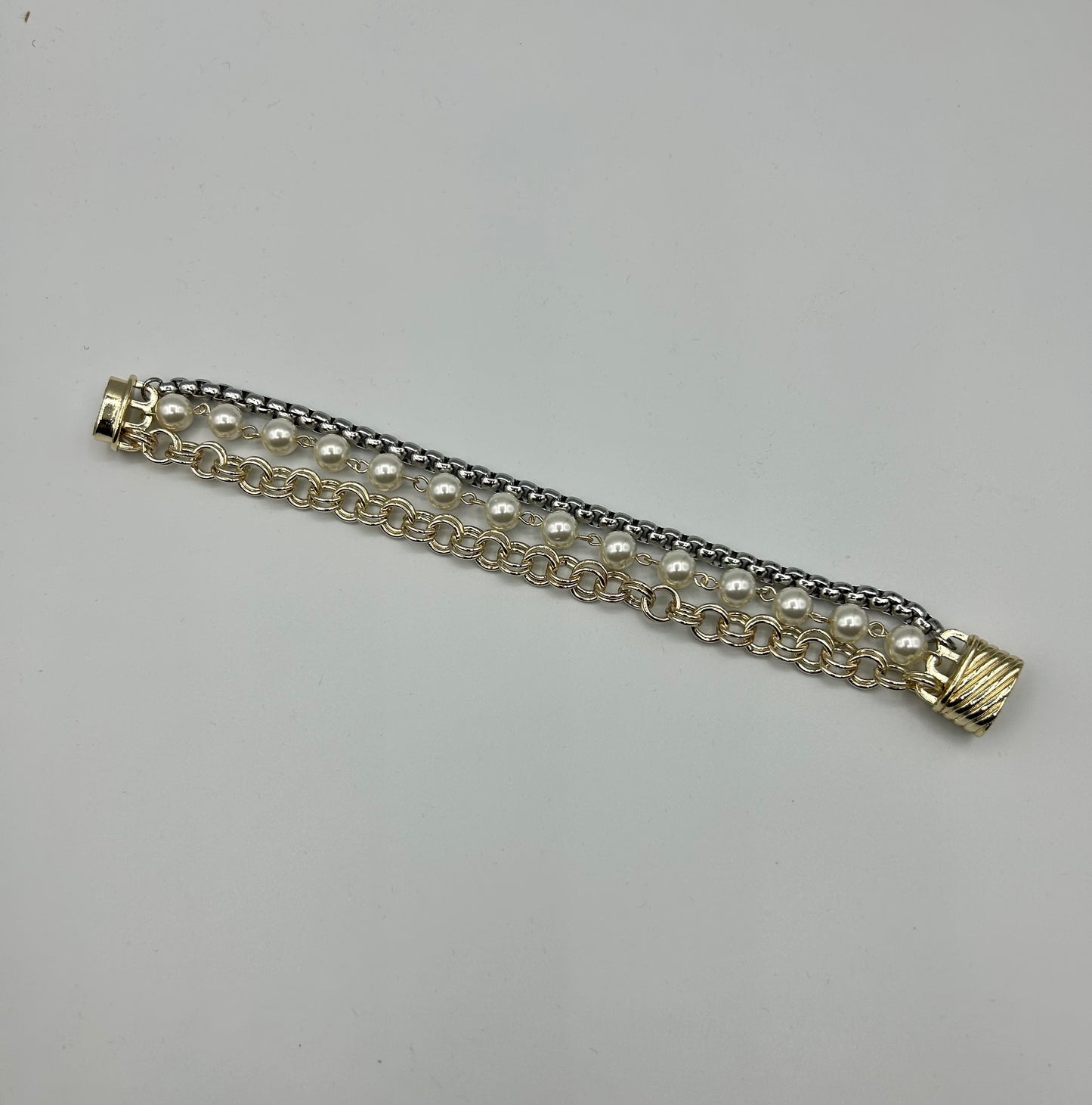 2 TONE RING LINK PEARL BRAVELET