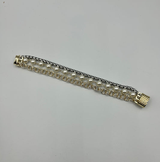 2 TONE RING LINK PEARL BRAVELET
