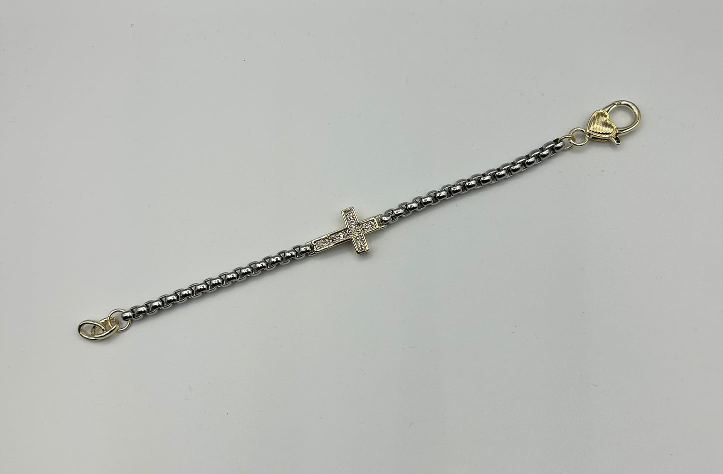 2 TONE PAVE CROSS BRACELET