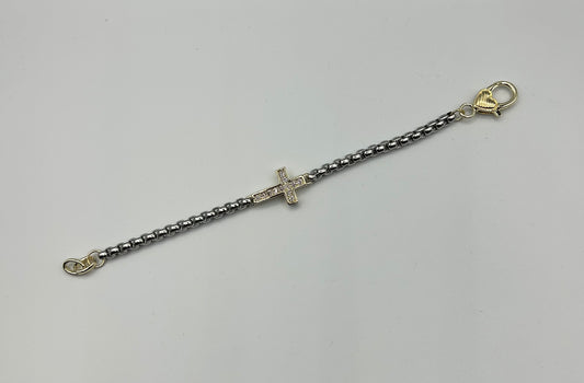 2 TONE PAVE CROSS BRACELET