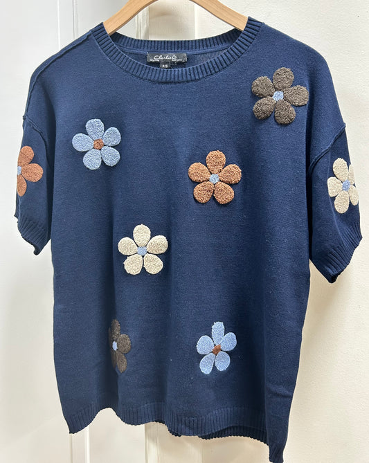 ELBOW SLEEVE FLOWER SWEATER