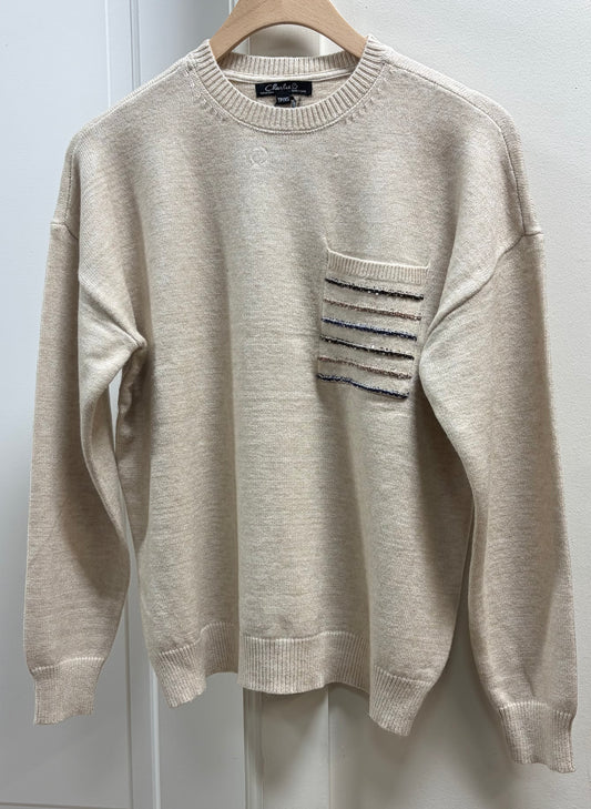 STRIPED FLAP POCKET SWEATER