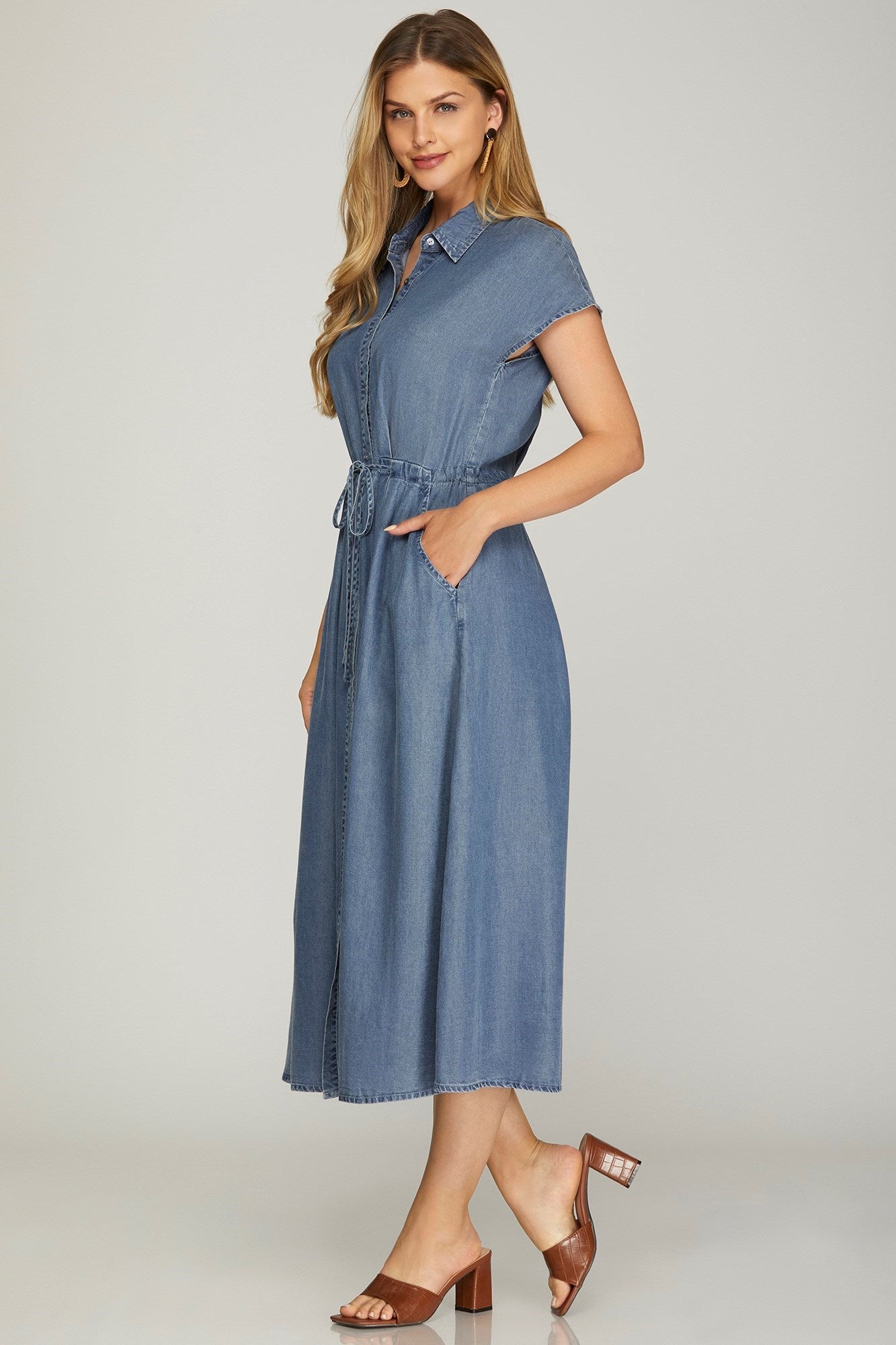 CHAMBRAY BUTTON DOWN DRESS