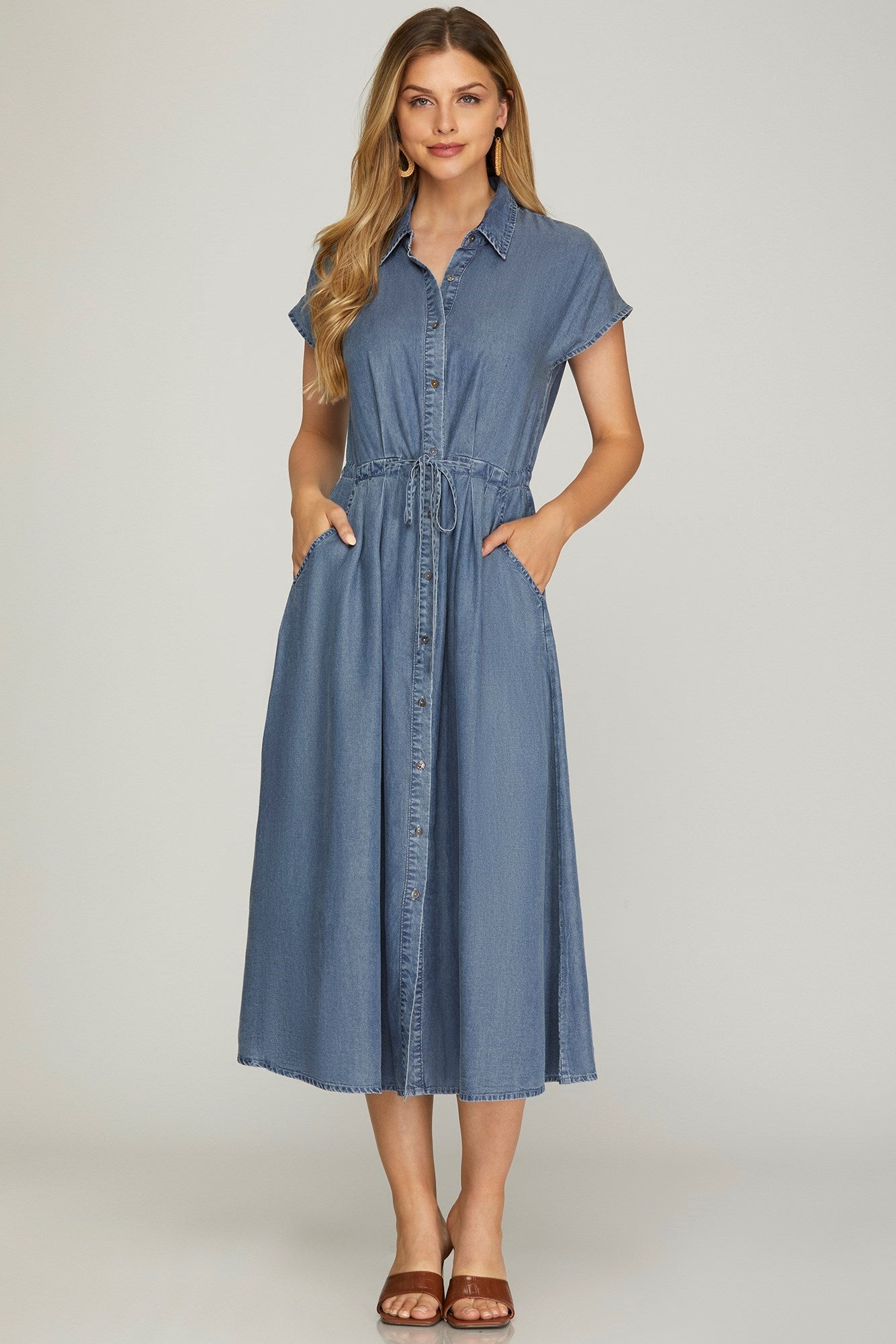 CHAMBRAY BUTTON DOWN DRESS
