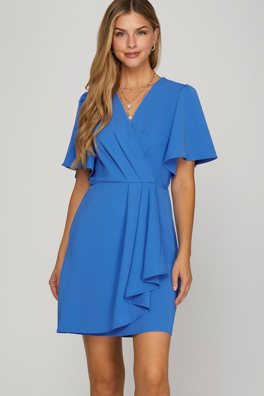 RUFFLED MINI WRAP DRESS