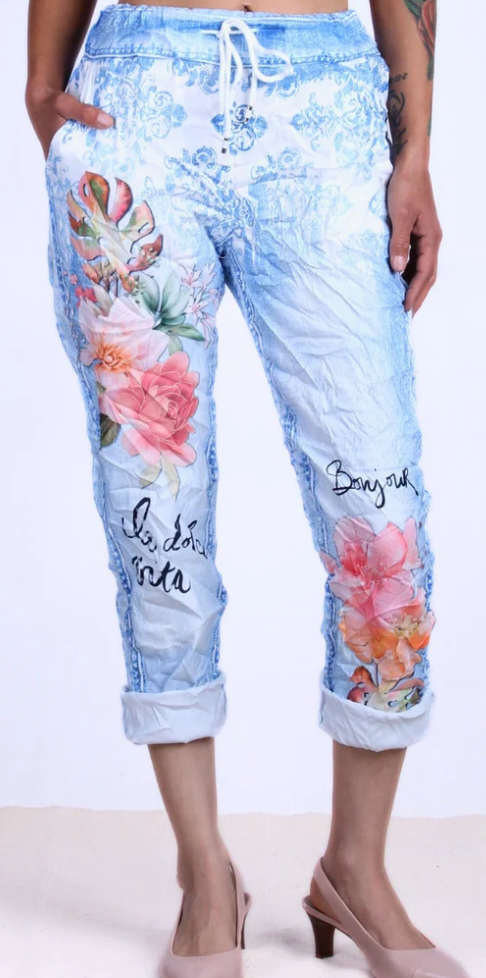 GENEVIV TROPICAL PAISLEY CUFFED PANT