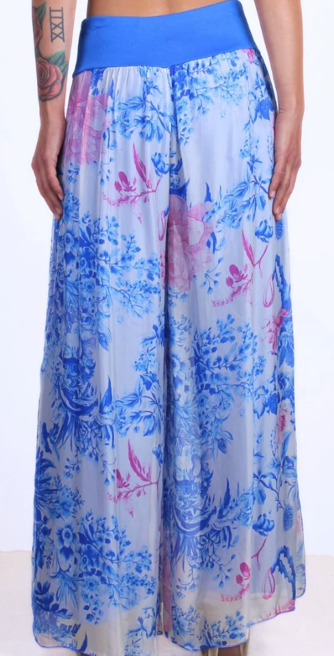 JASMIN PEONIA SILK SLIT PANT