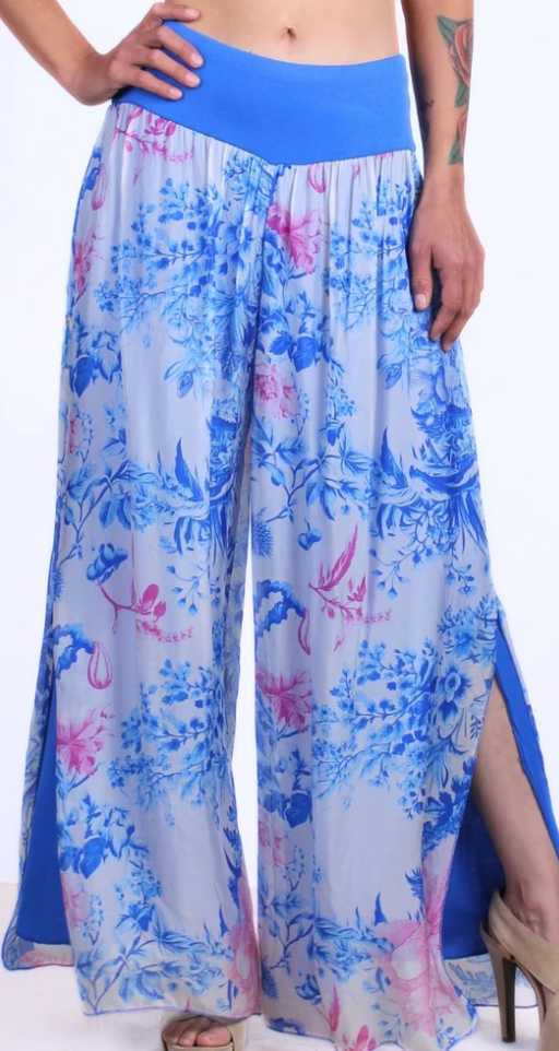 JASMIN PEONIA SILK SLIT PANT