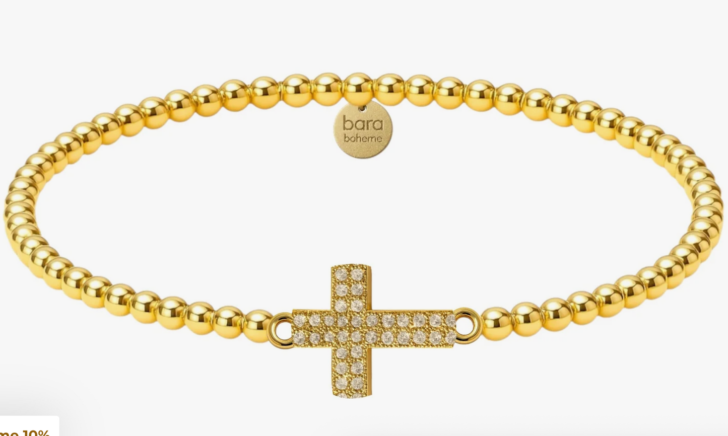 Esther Cross Charm GF Beaded Bracelet