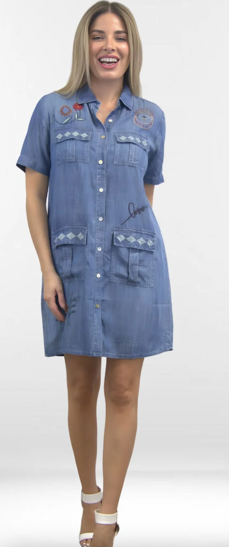 EMBROIDERED DENIM DRESS