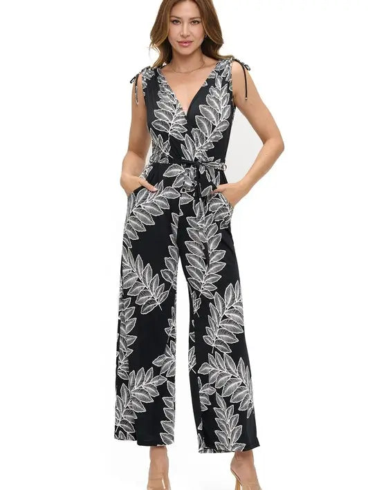 SURPLICE WIDE LEG JUMPSUIT W/BELT