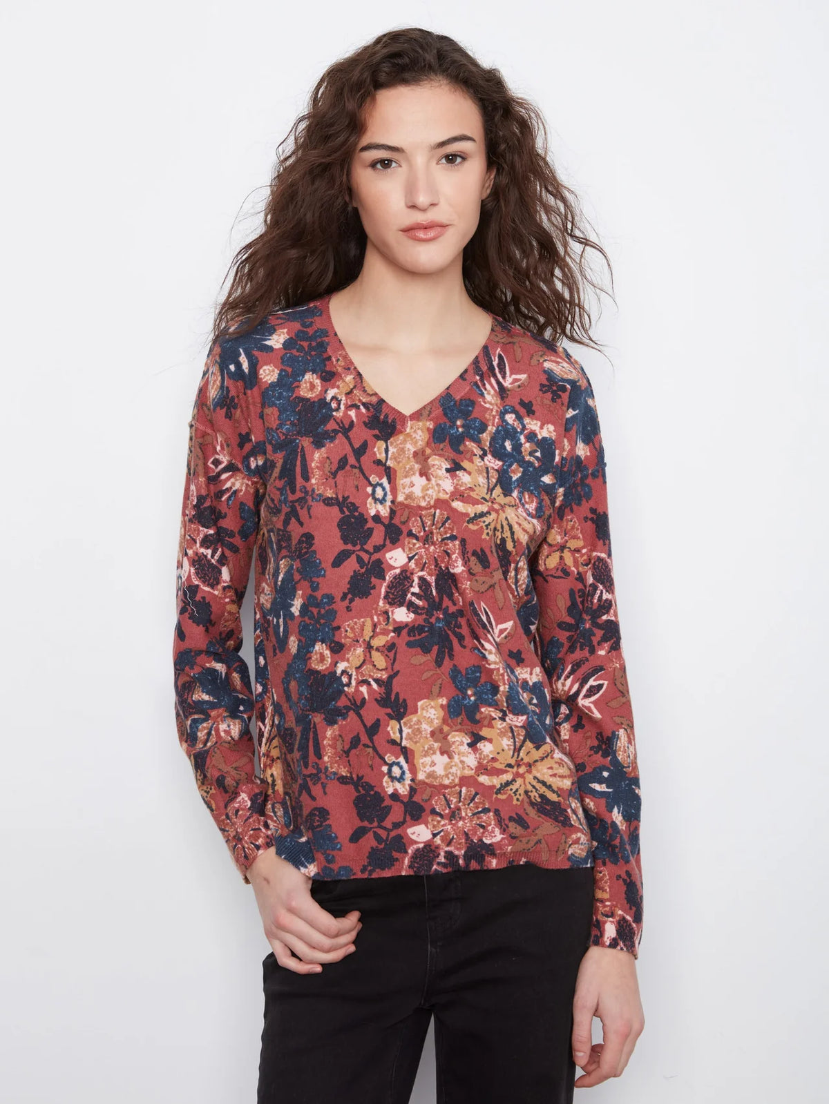 REVERSIBLE PRINTED VNECK SWEATER