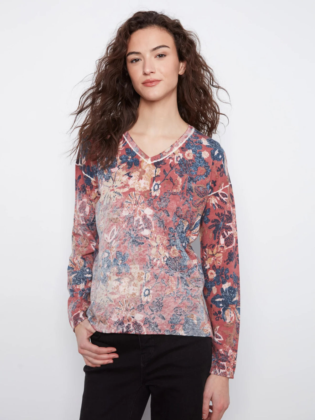 REVERSIBLE PRINTED VNECK SWEATER