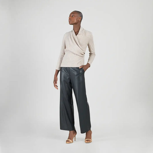 FAUX CASHMERE VNECK RUCHED SWEATER